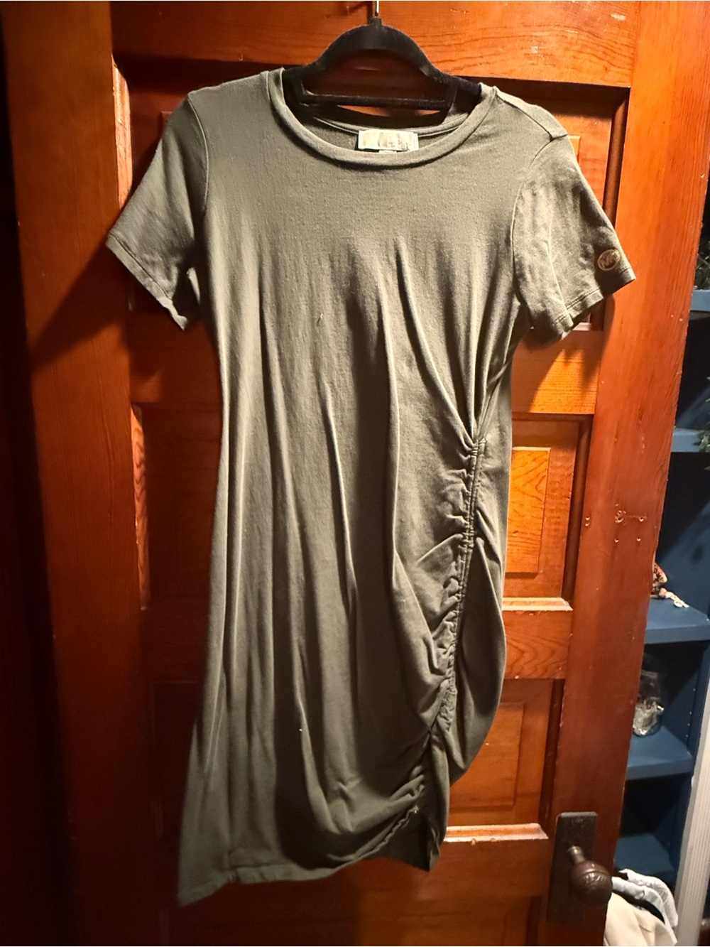 Michael Kors Casual Ruched Side T-Shirt Dress - Olive Green